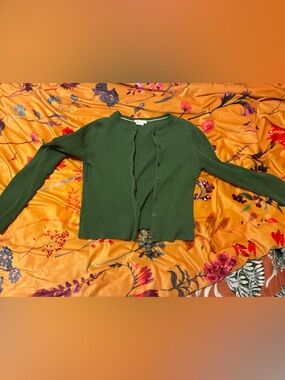 Boden Green Ribbed Button-Front Cardigan